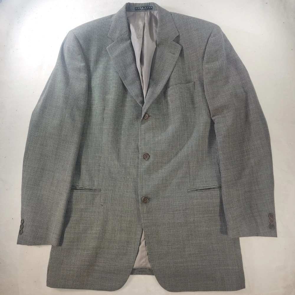 Hugo Boss Einstein Grey Micro Check Wool Blend 3 Button Blazer Mens 46L Classic